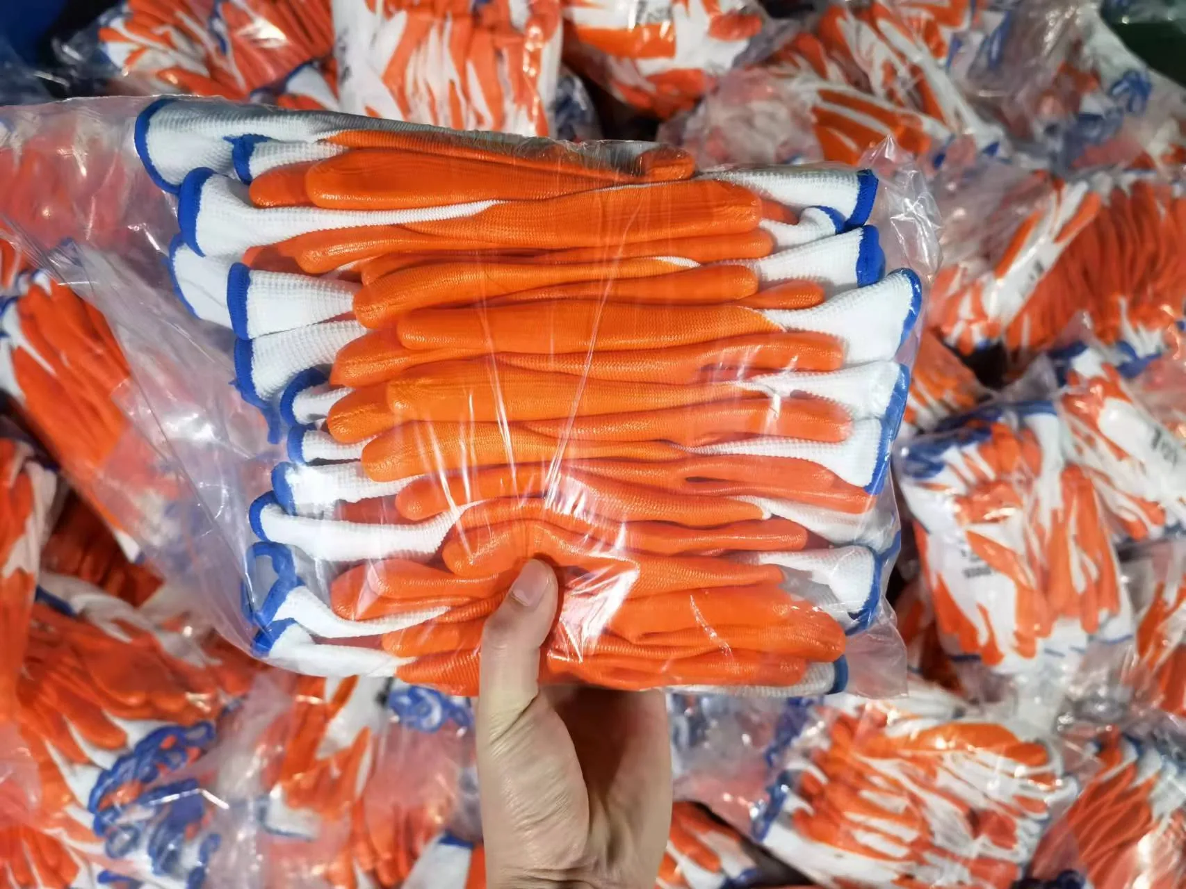 Coated work gloves prepared for review